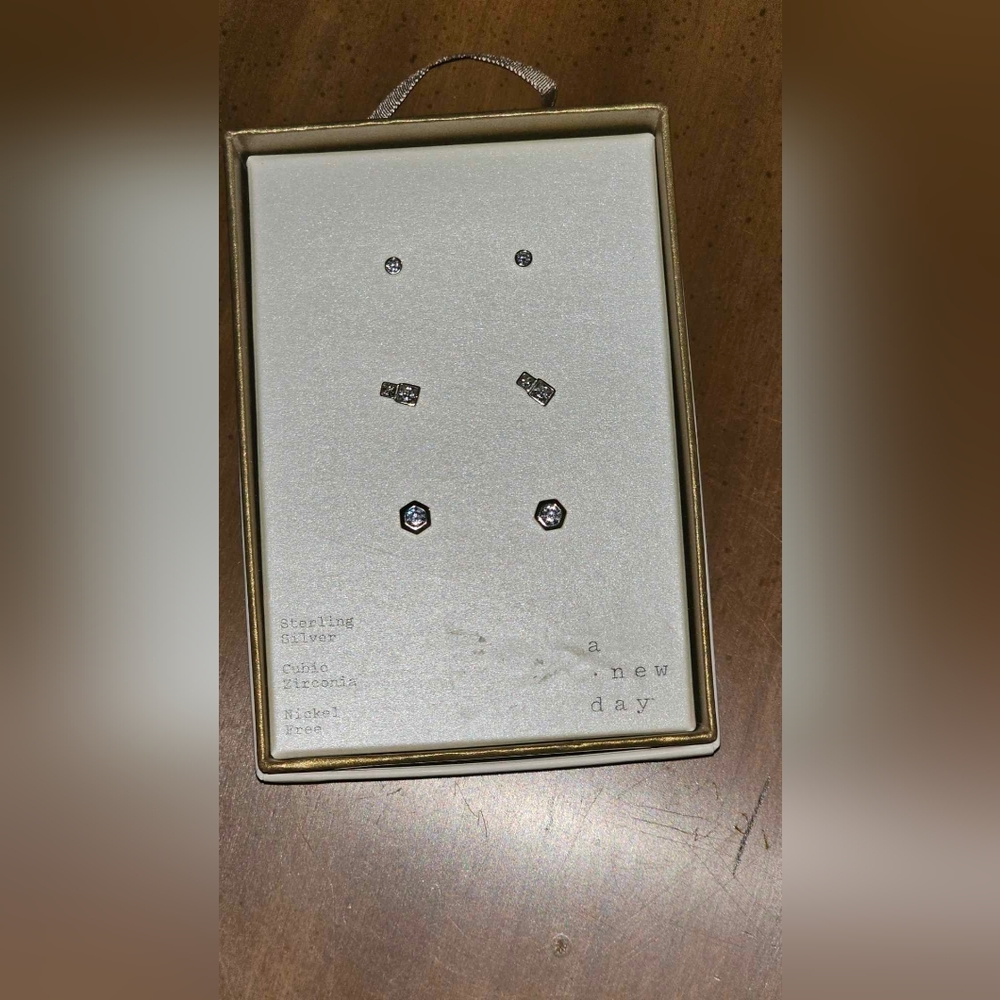 Earring studs sterling silver 3 pc